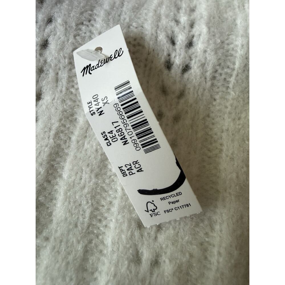 Madewell Size XS Cream Pointelle Sweater Alpaca Wool Blend Puff Sleeve NWT - Picture 5 of 8